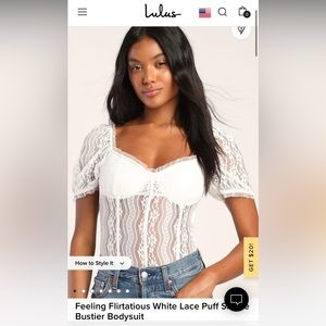 Lulus - White puff sleeve lace onsie. Never worn!